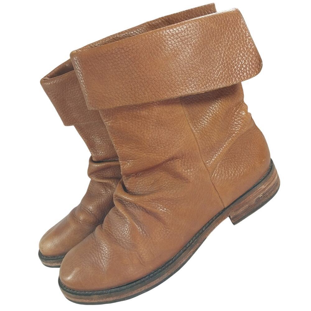 EDDIE BAUER! PECAN BROWN GENUINE LEATHER FOLDOVER TOP ANKLE BOOTS! SZ 9.5M - Picture 10 of 10